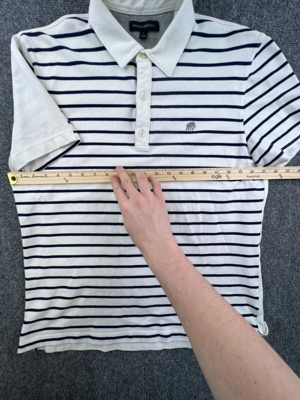 Banana Republic Polo Shirt Men's Large White Blue Striped Casual Golf Elephant